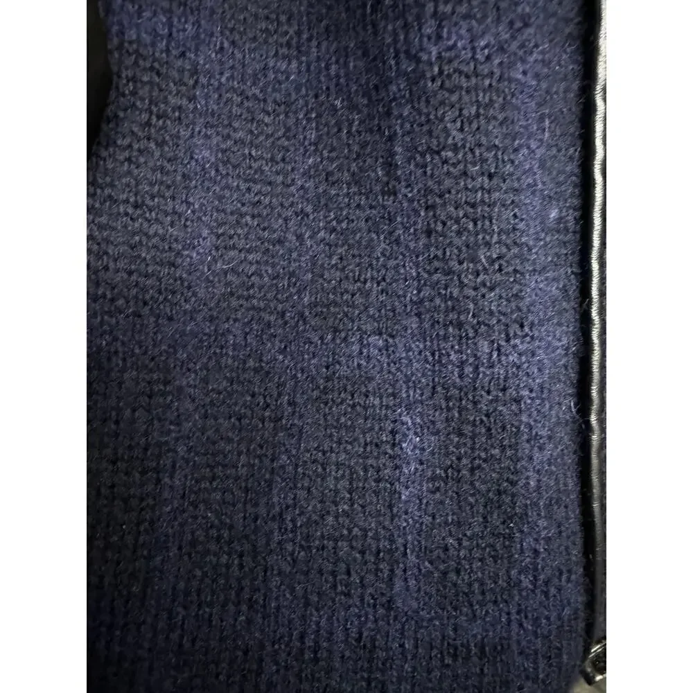 Tory Burch $598 Navy Wool Alpaca Windowpane Knit Long Sweatercoat Cardigan Sz L